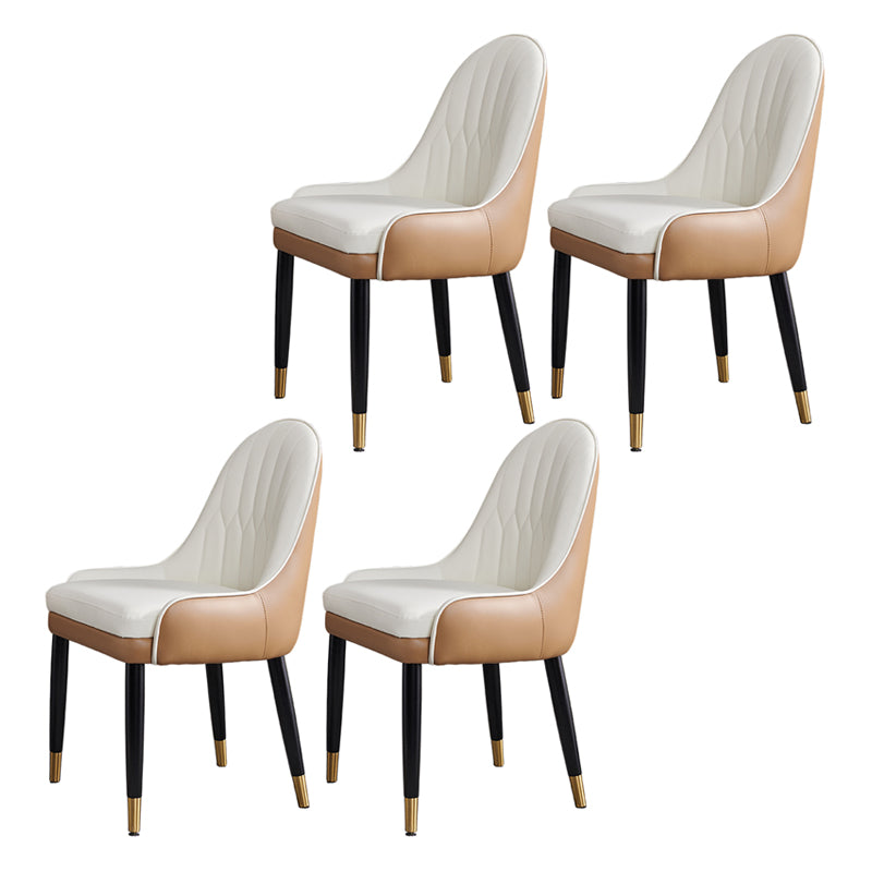 Nordic Glam Style Leather Dining Chair Kitchen Parsons Chair with Wooden Legs Off-White 4 Piece Set Clearhalo ' kitchen&dining_furn' 'Dining Chairs' 'Dining Tables & Seating' 'dining_chair' 'furn' 'furn_dining_chair' 'Furniture' 'furniture_dining_chair' 'Kitchen & Dining Furniture' 'kitchen' 3597204
