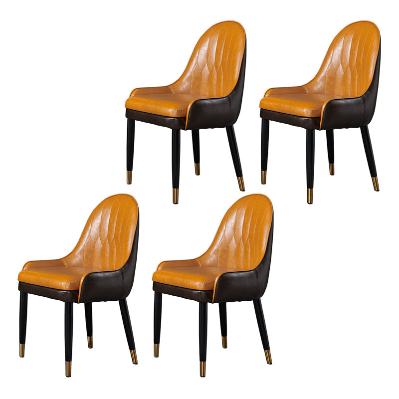 Nordic Glam Style Leather Dining Chair Kitchen Parsons Chair with Wooden Legs Orange 4 Piece Set Clearhalo ' kitchen&dining_furn' 'Dining Chairs' 'Dining Tables & Seating' 'dining_chair' 'furn' 'furn_dining_chair' 'Furniture' 'furniture_dining_chair' 'Kitchen & Dining Furniture' 'kitchen' 3597208