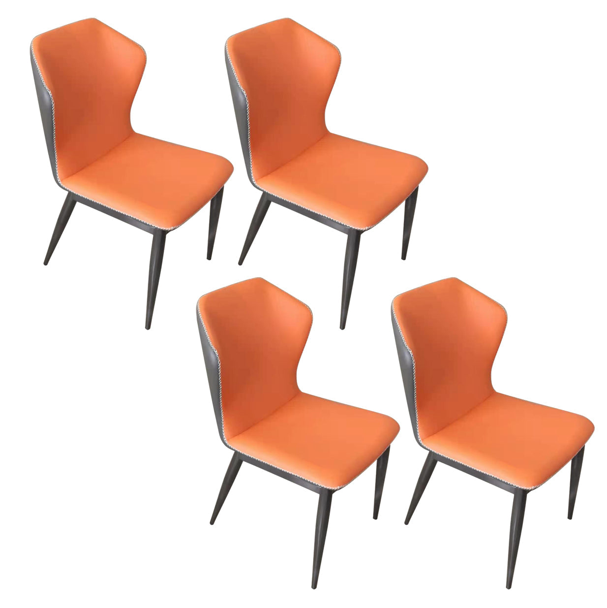 Metal Contemporary Dining Room Chairs Metallic Finish Wingback Side Chair Orange 4 Piece Set Clearhalo ' kitchen&dining_furn' 'Dining Chairs' 'Dining Tables & Seating' 'dining_chair' 'furn' 'furn_dining_chair' 'Furniture' 'furniture_dining_chair' 'Kitchen & Dining Furniture' 'kitchen' 3597242