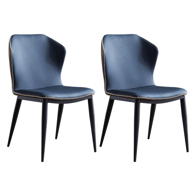Metal Contemporary Dining Room Chairs Metallic Finish Wingback Side Chair Navy Blue 2 Piece Set Clearhalo ' kitchen&dining_furn' 'Dining Chairs' 'Dining Tables & Seating' 'dining_chair' 'furn' 'furn_dining_chair' 'Furniture' 'furniture_dining_chair' 'Kitchen & Dining Furniture' 'kitchen' 3597254