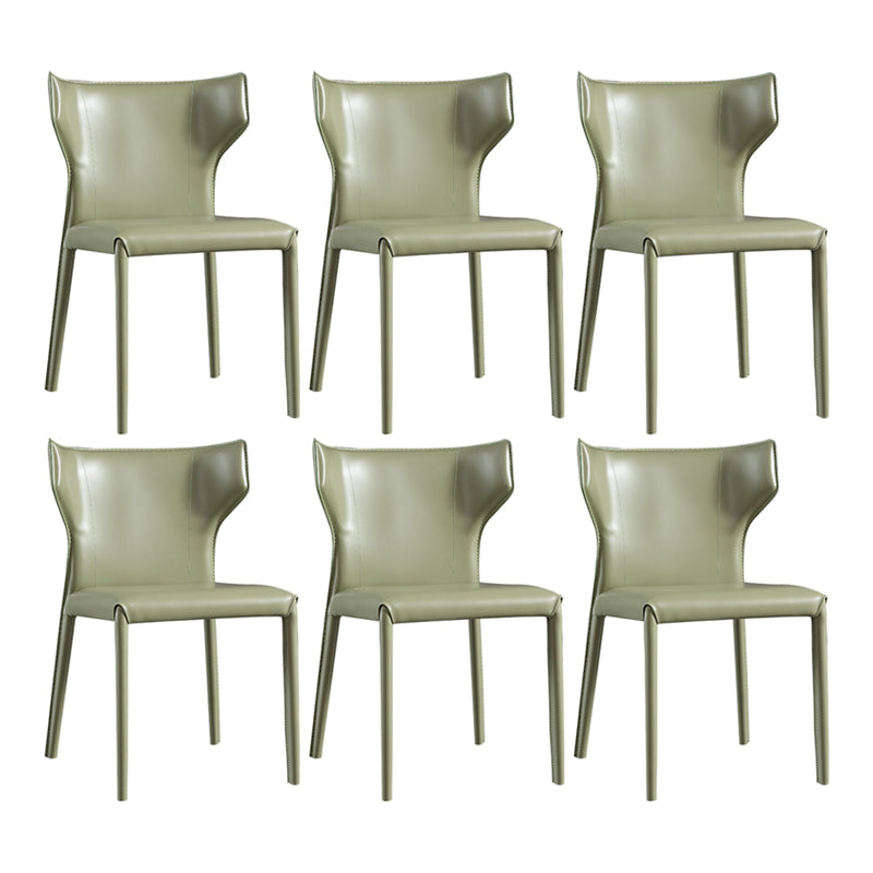 Faux Leather Contemporary Dining Room Chair Metallic Finish Wingback Side Chair Blackish Green 6 Piece Set Clearhalo ' kitchen&dining_furn' 'Dining Chairs' 'Dining Tables & Seating' 'dining_chair' 'furn' 'furn_dining_chair' 'Furniture' 'furniture_dining_chair' 'Kitchen & Dining Furniture' 'kitchen' 3597344