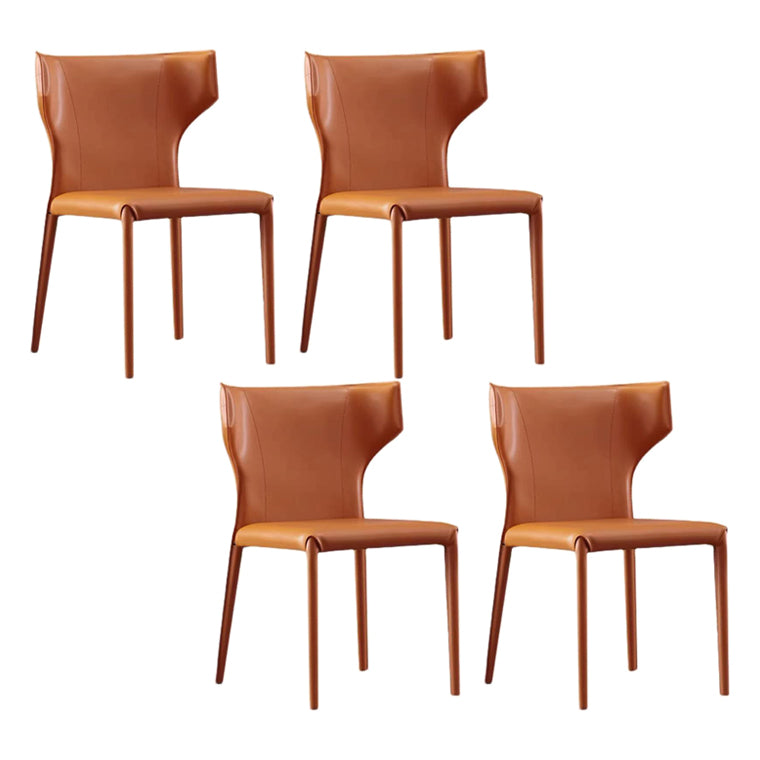 Faux Leather Contemporary Dining Room Chair Metallic Finish Wingback Side Chair Orange 4 Piece Set Clearhalo ' kitchen&dining_furn' 'Dining Chairs' 'Dining Tables & Seating' 'dining_chair' 'furn' 'furn_dining_chair' 'Furniture' 'furniture_dining_chair' 'Kitchen & Dining Furniture' 'kitchen' 3597348