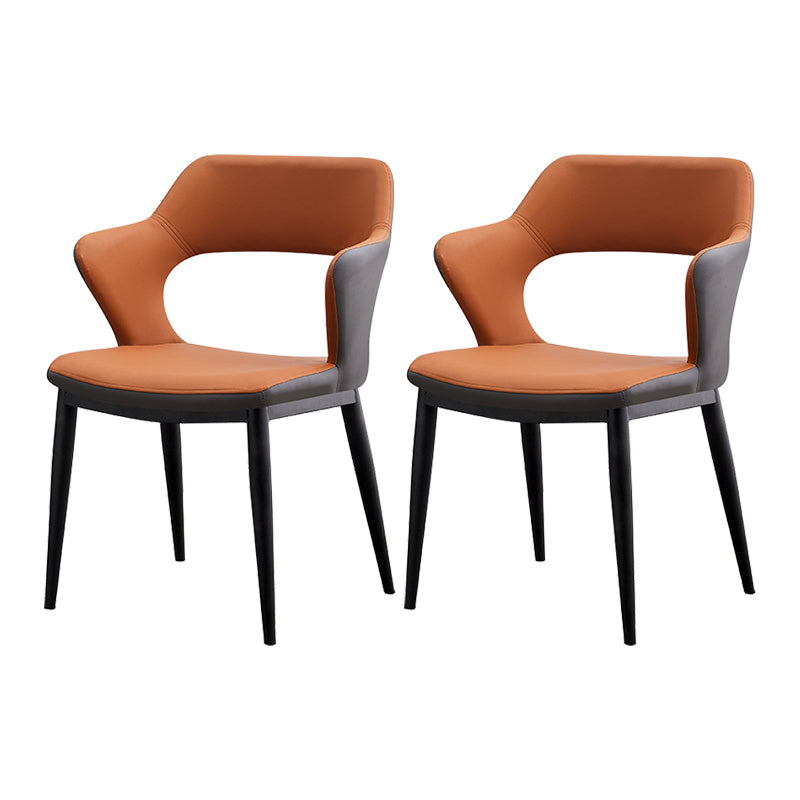 Dining Room Leather Dining Chair Contemporary Open Back Dining Arm Chair Brown 2 Piece Set Clearhalo ' kitchen&dining_furn' 'Dining Chairs' 'Dining Tables & Seating' 'dining_chair' 'furn' 'furn_dining_chair' 'Furniture' 'furniture_dining_chair' 'Kitchen & Dining Furniture' 'kitchen' 3597442