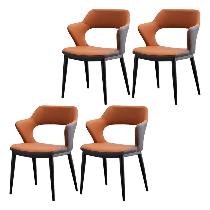 Dining Room Leather Dining Chair Contemporary Open Back Dining Arm Chair Brown 4 Piece Set Clearhalo ' kitchen&dining_furn' 'Dining Chairs' 'Dining Tables & Seating' 'dining_chair' 'furn' 'furn_dining_chair' 'Furniture' 'furniture_dining_chair' 'Kitchen & Dining Furniture' 'kitchen' 3597444