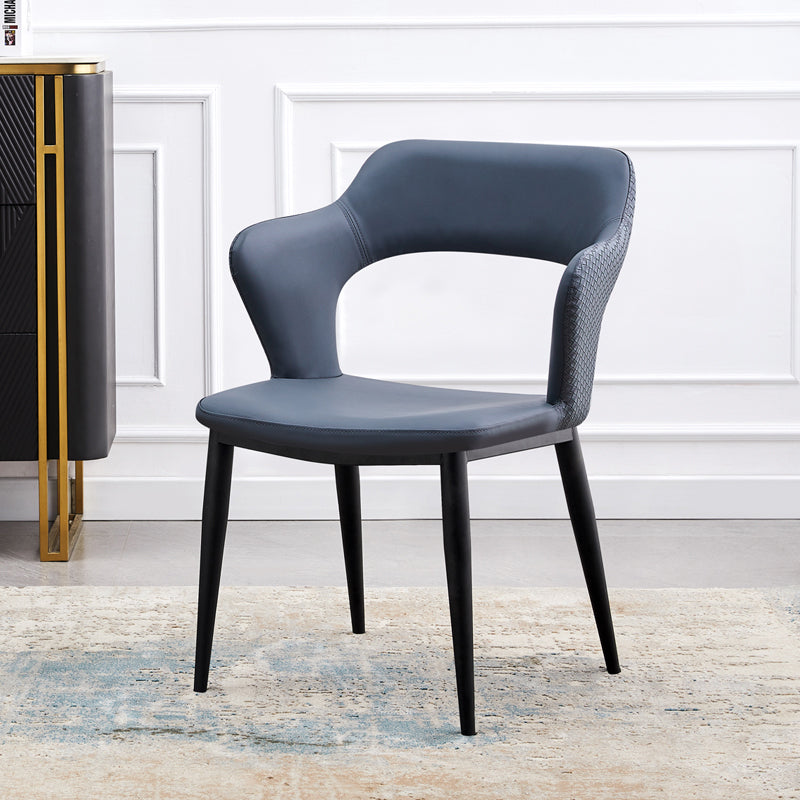 Dining Room Leather Dining Chair Contemporary Open Back Dining Arm Chair Silver Gray 1 Piece Clearhalo ' kitchen&dining_furn' 'Dining Chairs' 'Dining Tables & Seating' 'dining_chair' 'furn' 'furn_dining_chair' 'Furniture' 'furniture_dining_chair' 'Kitchen & Dining Furniture' 'kitchen' 3597452