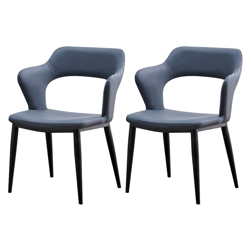 Dining Room Leather Dining Chair Contemporary Open Back Dining Arm Chair Silver Gray 2 Piece Set Clearhalo ' kitchen&dining_furn' 'Dining Chairs' 'Dining Tables & Seating' 'dining_chair' 'furn' 'furn_dining_chair' 'Furniture' 'furniture_dining_chair' 'Kitchen & Dining Furniture' 'kitchen' 3597455