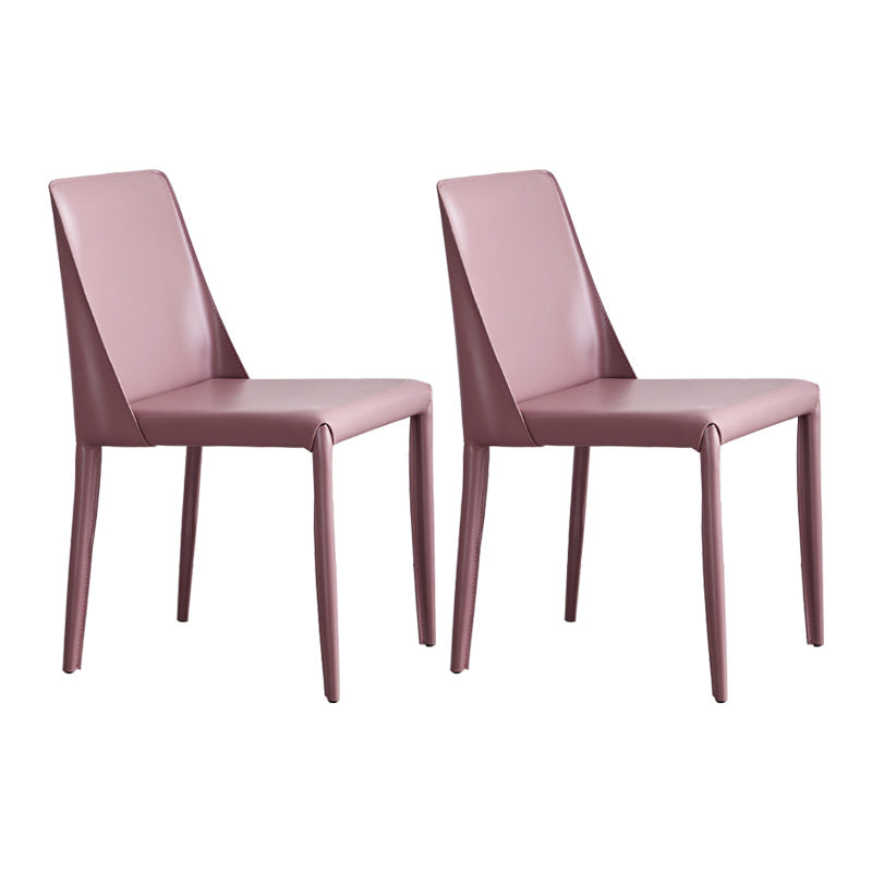 Faux Leather Contemporary Dining Chair Matte Finish Solid Back Dining Chair Pink 2 Piece Set Clearhalo ' kitchen&dining_furn' 'Dining Chairs' 'Dining Tables & Seating' 'dining_chair' 'furn' 'furn_dining_chair' 'Furniture' 'furniture_dining_chair' 'Kitchen & Dining Furniture' 'kitchen' 3597549
