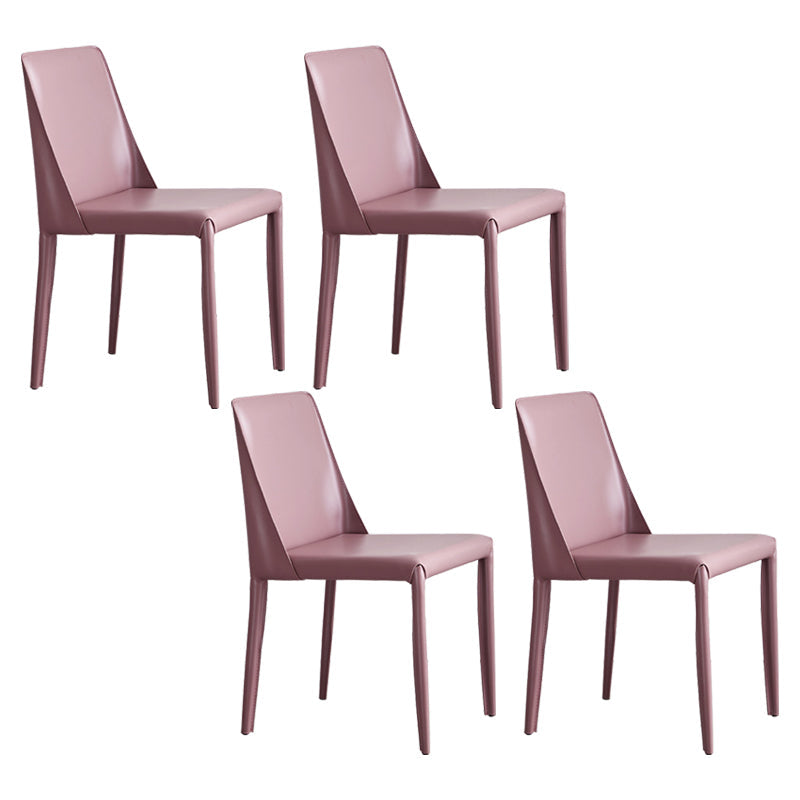 Faux Leather Contemporary Dining Chair Matte Finish Solid Back Dining Chair Pink 4 Piece Set Clearhalo ' kitchen&dining_furn' 'Dining Chairs' 'Dining Tables & Seating' 'dining_chair' 'furn' 'furn_dining_chair' 'Furniture' 'furniture_dining_chair' 'Kitchen & Dining Furniture' 'kitchen' 3597550