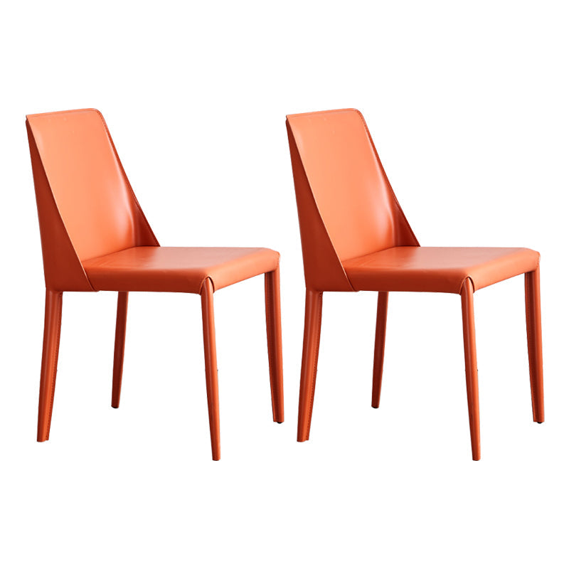 Faux Leather Contemporary Dining Chair Matte Finish Solid Back Dining Chair Orange 2 Piece Set Clearhalo ' kitchen&dining_furn' 'Dining Chairs' 'Dining Tables & Seating' 'dining_chair' 'furn' 'furn_dining_chair' 'Furniture' 'furniture_dining_chair' 'Kitchen & Dining Furniture' 'kitchen' 3597555