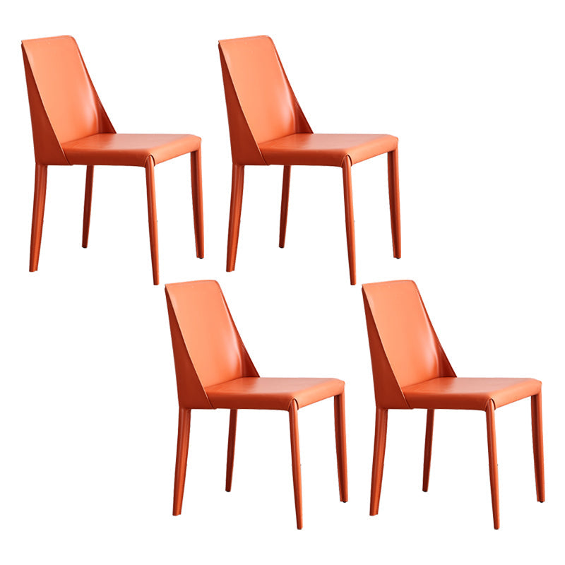 Faux Leather Contemporary Dining Chair Matte Finish Solid Back Dining Chair Orange 4 Piece Set Clearhalo ' kitchen&dining_furn' 'Dining Chairs' 'Dining Tables & Seating' 'dining_chair' 'furn' 'furn_dining_chair' 'Furniture' 'furniture_dining_chair' 'Kitchen & Dining Furniture' 'kitchen' 3597556