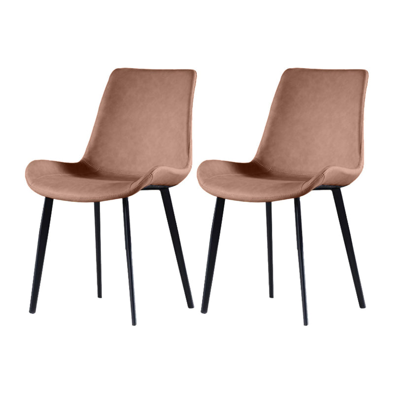 Contemporary Dining Chairs Kitchen Faux Leather Parsons Chair with Carbon Steel Legs Brown Set of 2 Clearhalo ' kitchen&dining_furn' 'Dining Chairs' 'Dining Tables & Seating' 'dining_chair' 'Furniture' 'furniture_dining_chair' 'Kitchen & Dining Furniture' 'kitchen' 3597558
