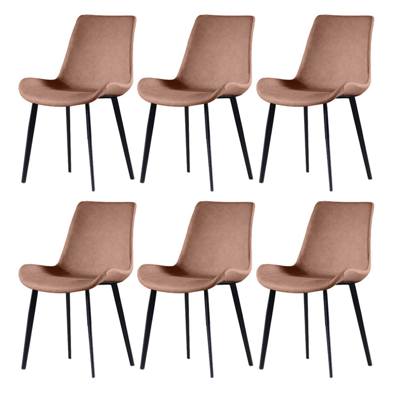Contemporary Dining Chairs Kitchen Faux Leather Parsons Chair with Carbon Steel Legs Brown Set of 6 Clearhalo ' kitchen&dining_furn' 'Dining Chairs' 'Dining Tables & Seating' 'dining_chair' 'Furniture' 'furniture_dining_chair' 'Kitchen & Dining Furniture' 'kitchen' 3597561