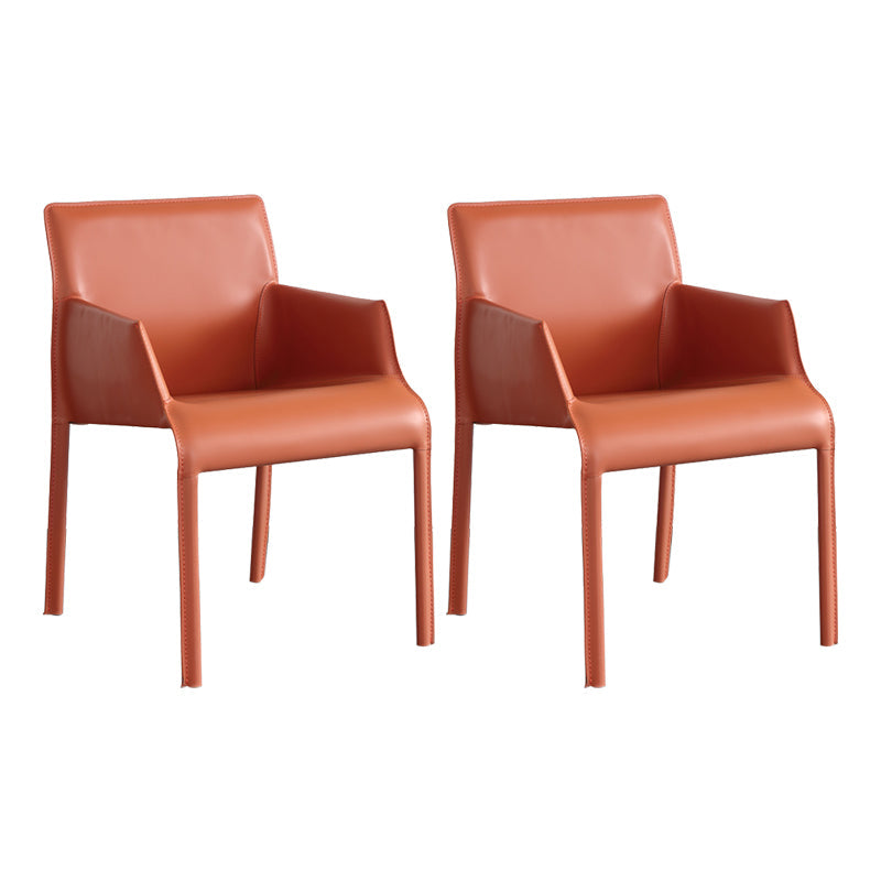 Faux Leather Modern Dining Room Chair Matte Finish Solid Back Dining Arm Chair Orange 2 Piece Set Clearhalo ' kitchen&dining_furn' 'Dining Chairs' 'Dining Tables & Seating' 'dining_chair' 'furn' 'furn_dining_chair' 'Furniture' 'furniture_dining_chair' 'Kitchen & Dining Furniture' 'kitchen' 3597580