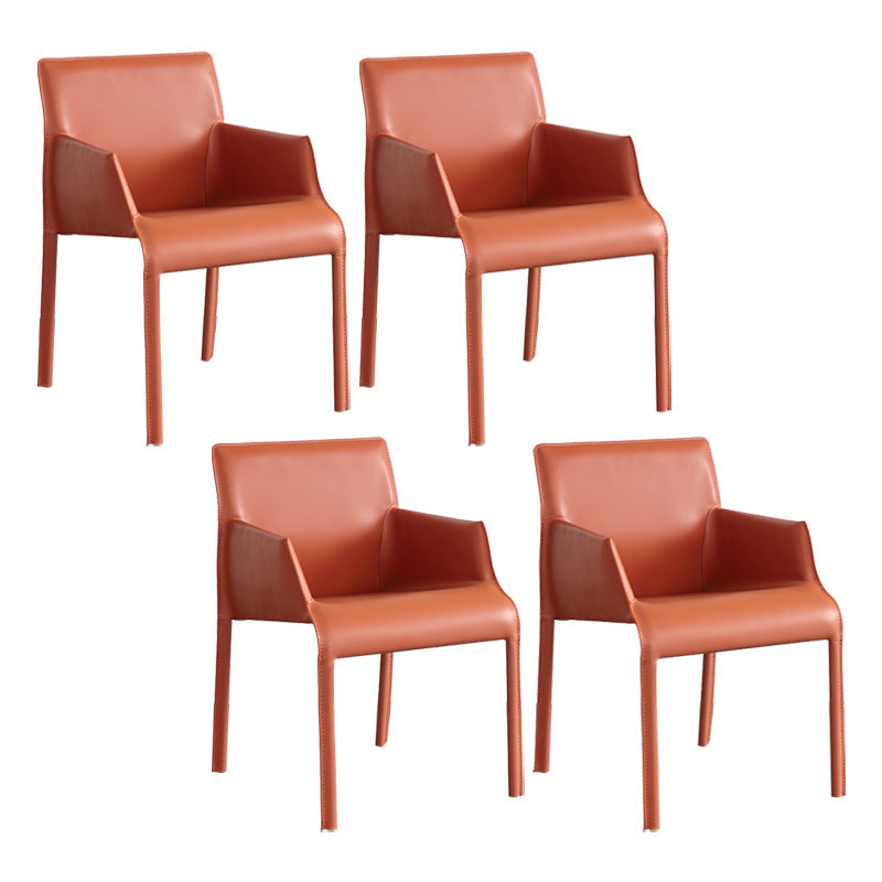 Faux Leather Modern Dining Room Chair Matte Finish Solid Back Dining Arm Chair Orange 4 Piece Set Clearhalo ' kitchen&dining_furn' 'Dining Chairs' 'Dining Tables & Seating' 'dining_chair' 'furn' 'furn_dining_chair' 'Furniture' 'furniture_dining_chair' 'Kitchen & Dining Furniture' 'kitchen' 3597582