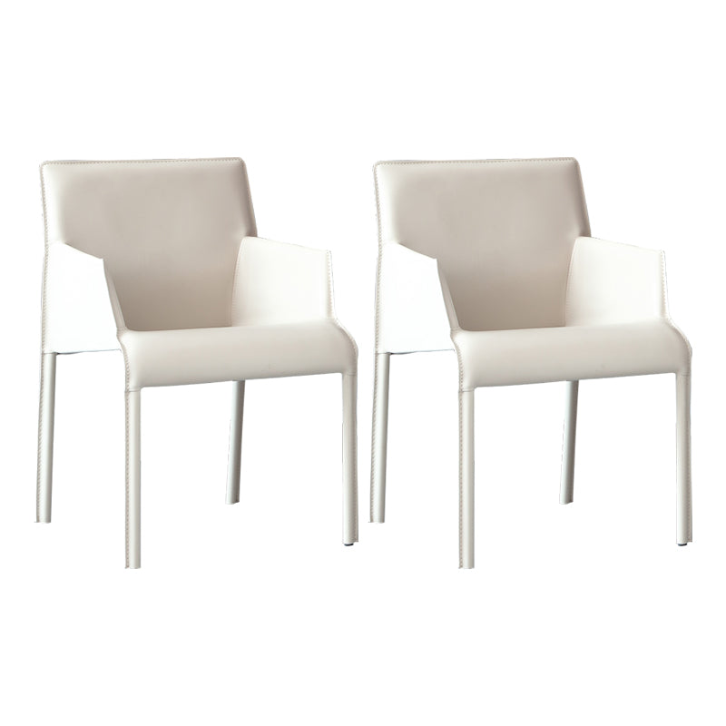 Faux Leather Modern Dining Room Chair Matte Finish Solid Back Dining Arm Chair Off-White 2 Piece Set Clearhalo ' kitchen&dining_furn' 'Dining Chairs' 'Dining Tables & Seating' 'dining_chair' 'furn' 'furn_dining_chair' 'Furniture' 'furniture_dining_chair' 'Kitchen & Dining Furniture' 'kitchen' 3597587