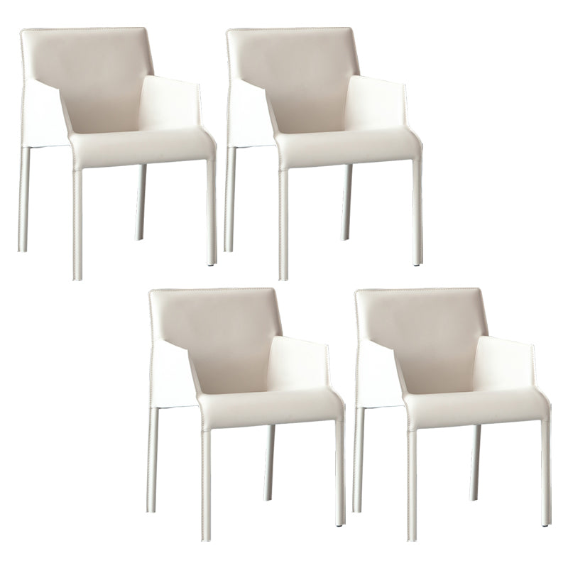 Faux Leather Modern Dining Room Chair Matte Finish Solid Back Dining Arm Chair Off-White 4 Piece Set Clearhalo ' kitchen&dining_furn' 'Dining Chairs' 'Dining Tables & Seating' 'dining_chair' 'furn' 'furn_dining_chair' 'Furniture' 'furniture_dining_chair' 'Kitchen & Dining Furniture' 'kitchen' 3597588