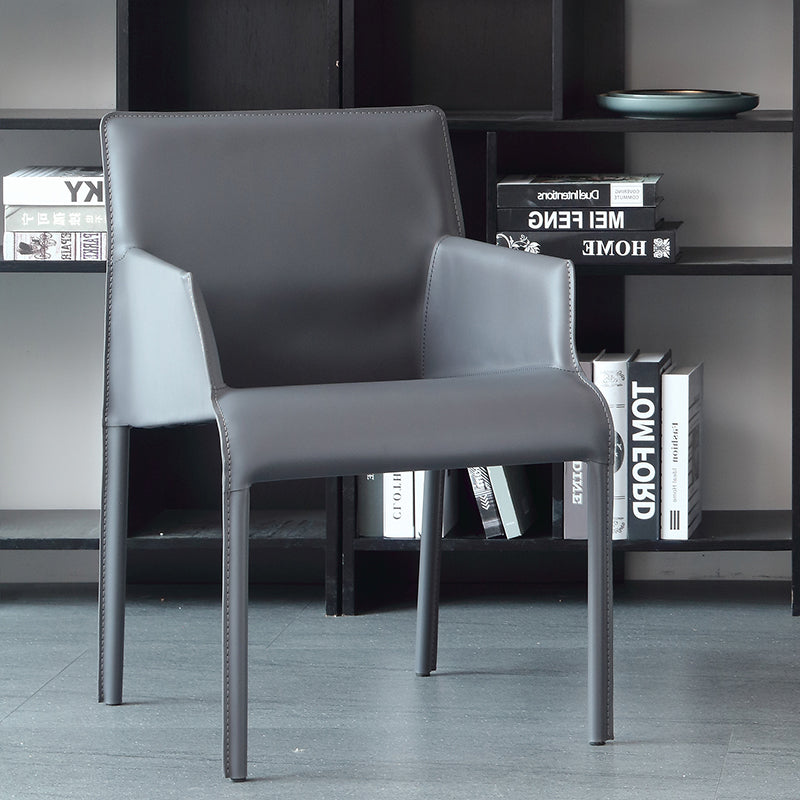 Faux Leather Modern Dining Room Chair Matte Finish Solid Back Dining Arm Chair Grey 1 Piece Clearhalo ' kitchen&dining_furn' 'Dining Chairs' 'Dining Tables & Seating' 'dining_chair' 'furn' 'furn_dining_chair' 'Furniture' 'furniture_dining_chair' 'Kitchen & Dining Furniture' 'kitchen' 3597591