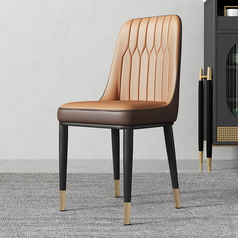 Metal Dining Room Side Chair Modern Style Parsons Armless Dining Chairs Camel 1 Piece Brass Gold Clearhalo ' kitchen&dining_furn' 'Dining Chairs' 'Dining Tables & Seating' 'dining_chair' 'furn' 'furn_dining_chair' 'Furniture' 'furniture_dining_chair' 'Kitchen & Dining Furniture' 'kitchen' 3597661