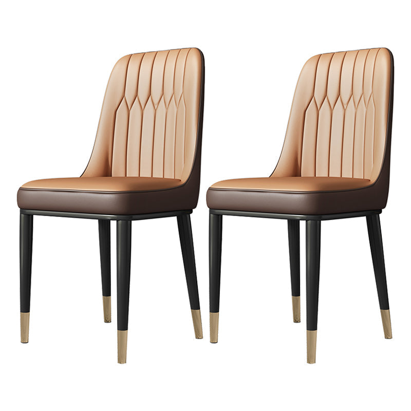 Metal Dining Room Side Chair Modern Style Parsons Armless Dining Chairs Camel 2 Piece Set Brass Gold Clearhalo ' kitchen&dining_furn' 'Dining Chairs' 'Dining Tables & Seating' 'dining_chair' 'furn' 'furn_dining_chair' 'Furniture' 'furniture_dining_chair' 'Kitchen & Dining Furniture' 'kitchen' 3597662