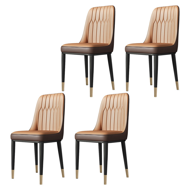 Metal Dining Room Side Chair Modern Style Parsons Armless Dining Chairs Camel 4 Piece Set Brass Gold Clearhalo ' kitchen&dining_furn' 'Dining Chairs' 'Dining Tables & Seating' 'dining_chair' 'furn' 'furn_dining_chair' 'Furniture' 'furniture_dining_chair' 'Kitchen & Dining Furniture' 'kitchen' 3597664