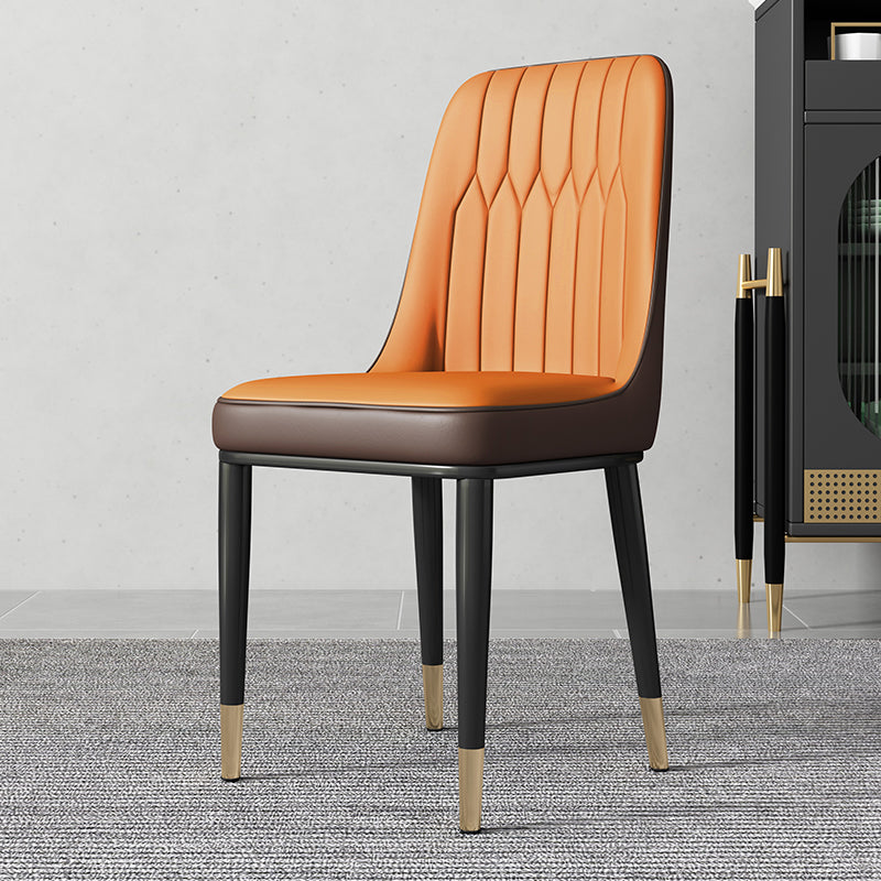 Metal Dining Room Side Chair Modern Style Parsons Armless Dining Chairs Orange 1 Piece Brass Gold Clearhalo ' kitchen&dining_furn' 'Dining Chairs' 'Dining Tables & Seating' 'dining_chair' 'furn' 'furn_dining_chair' 'Furniture' 'furniture_dining_chair' 'Kitchen & Dining Furniture' 'kitchen' 3597678