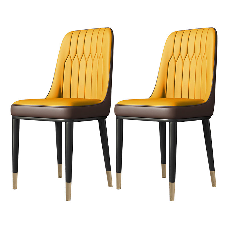 Metal Dining Room Side Chair Modern Style Parsons Armless Dining Chairs Yellow 2 Piece Set Brass Gold Clearhalo ' kitchen&dining_furn' 'Dining Chairs' 'Dining Tables & Seating' 'dining_chair' 'furn' 'furn_dining_chair' 'Furniture' 'furniture_dining_chair' 'Kitchen & Dining Furniture' 'kitchen' 3597685