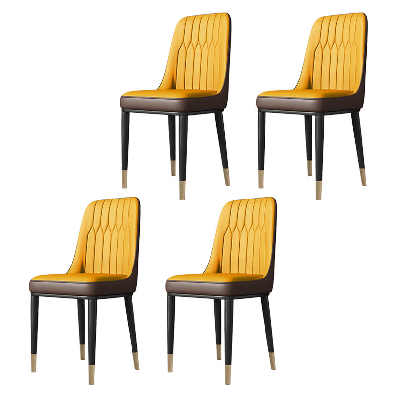 Metal Dining Room Side Chair Modern Style Parsons Armless Dining Chairs Yellow 4 Piece Set Brass Gold Clearhalo ' kitchen&dining_furn' 'Dining Chairs' 'Dining Tables & Seating' 'dining_chair' 'furn' 'furn_dining_chair' 'Furniture' 'furniture_dining_chair' 'Kitchen & Dining Furniture' 'kitchen' 3597686