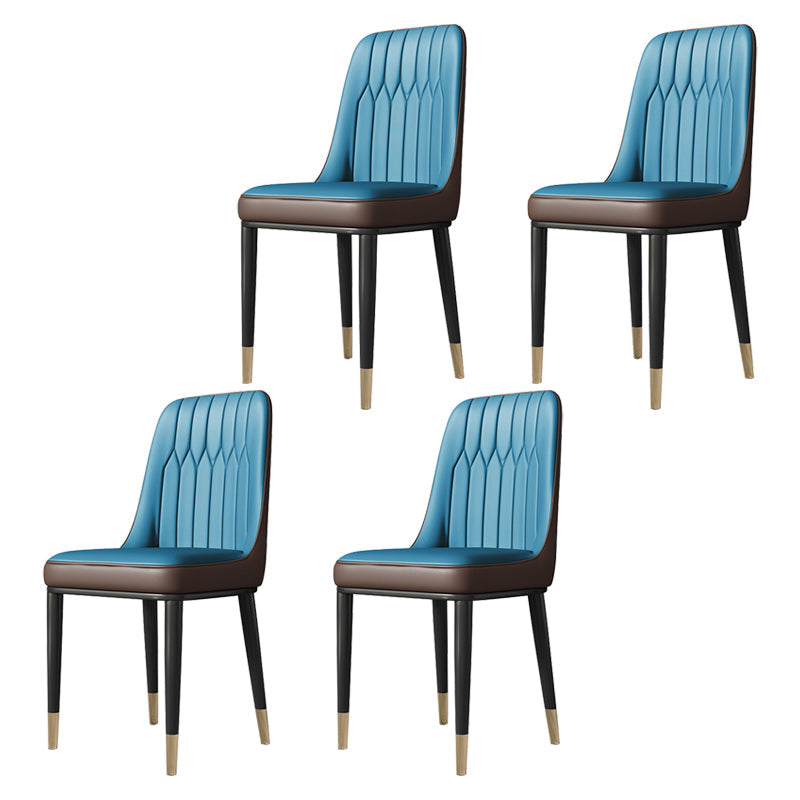 Metal Dining Room Side Chair Modern Style Parsons Armless Dining Chairs Blue 4 Piece Set Brass Gold Clearhalo ' kitchen&dining_furn' 'Dining Chairs' 'Dining Tables & Seating' 'dining_chair' 'furn' 'furn_dining_chair' 'Furniture' 'furniture_dining_chair' 'Kitchen & Dining Furniture' 'kitchen' 3597689