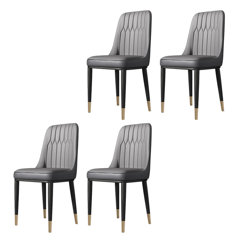 Metal Dining Room Side Chair Modern Style Parsons Armless Dining Chairs Silver Gray 4 Piece Set Brass Gold Clearhalo ' kitchen&dining_furn' 'Dining Chairs' 'Dining Tables & Seating' 'dining_chair' 'furn' 'furn_dining_chair' 'Furniture' 'furniture_dining_chair' 'Kitchen & Dining Furniture' 'kitchen' 3597695