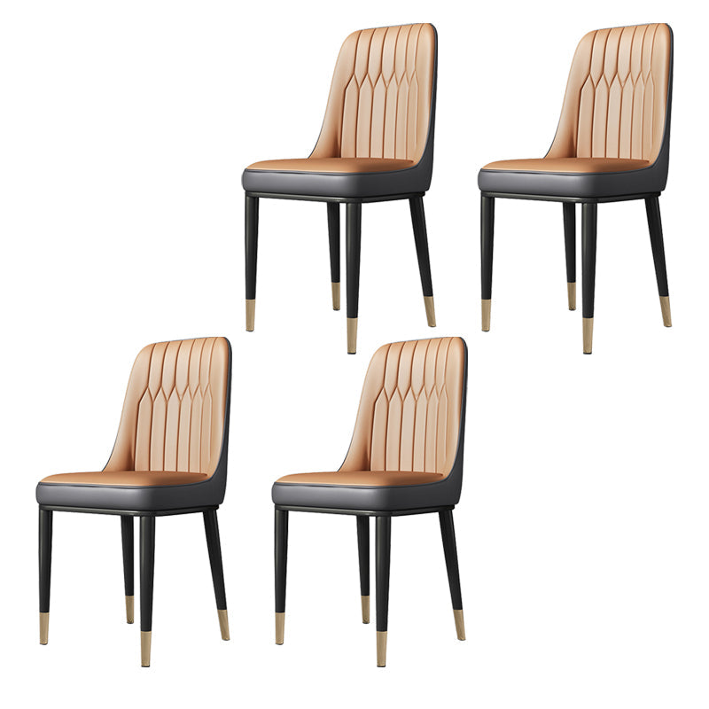 Metal Dining Room Side Chair Modern Style Parsons Armless Dining Chairs Light Camel 4 Piece Set Brass Gold Clearhalo ' kitchen&dining_furn' 'Dining Chairs' 'Dining Tables & Seating' 'dining_chair' 'furn' 'furn_dining_chair' 'Furniture' 'furniture_dining_chair' 'Kitchen & Dining Furniture' 'kitchen' 3597698