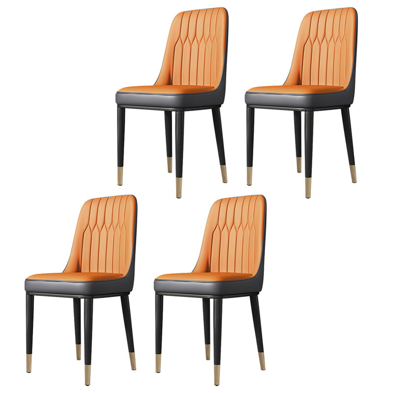 Metal Dining Room Side Chair Modern Style Parsons Armless Dining Chairs Orange 4 Piece Set Brass Gold Clearhalo ' kitchen&dining_furn' 'Dining Chairs' 'Dining Tables & Seating' 'dining_chair' 'furn' 'furn_dining_chair' 'Furniture' 'furniture_dining_chair' 'Kitchen & Dining Furniture' 'kitchen' 3597701