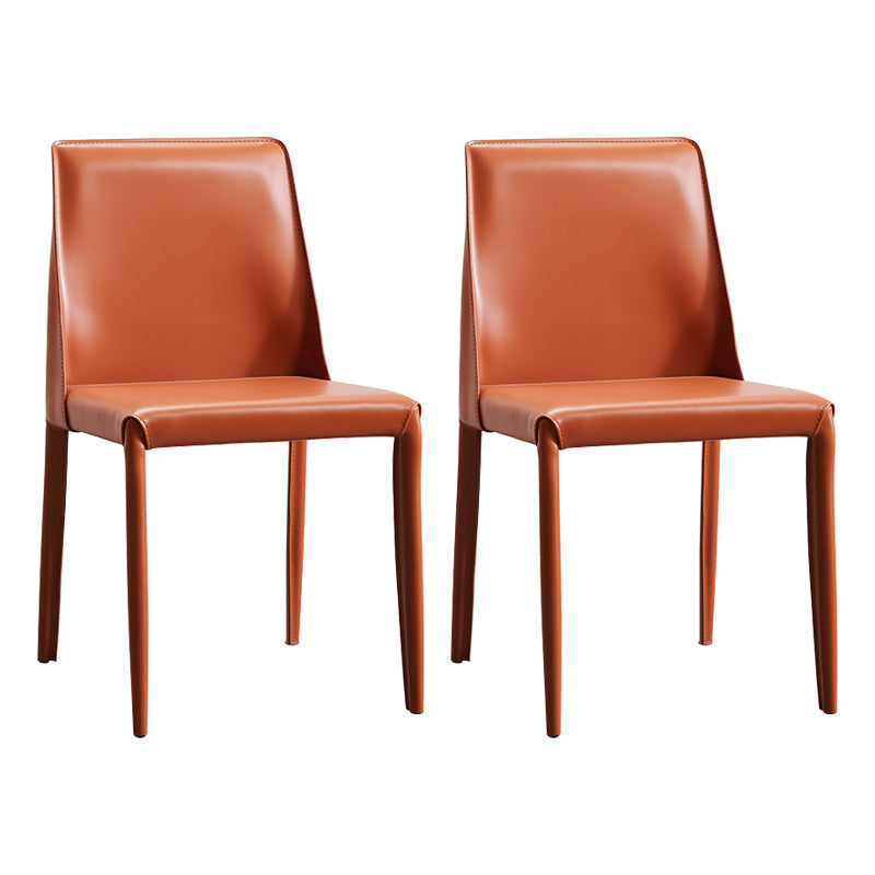 Faux Leather Contemporary Dining Room Chairs Matte Finish Solid Back Dining Arm Chairs Orange 2 Piece Set Clearhalo ' kitchen&dining_furn' 'Dining Chairs' 'Dining Tables & Seating' 'dining_chair' 'furn' 'furn_dining_chair' 'Furniture' 'furniture_dining_chair' 'Kitchen & Dining Furniture' 'kitchen' 3597761