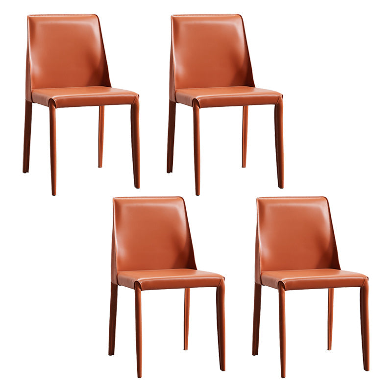 Faux Leather Contemporary Dining Room Chairs Matte Finish Solid Back Dining Arm Chairs Orange 4 Piece Set Clearhalo ' kitchen&dining_furn' 'Dining Chairs' 'Dining Tables & Seating' 'dining_chair' 'furn' 'furn_dining_chair' 'Furniture' 'furniture_dining_chair' 'Kitchen & Dining Furniture' 'kitchen' 3597763