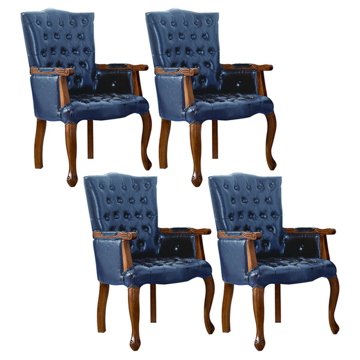 Victorian Dining Arm Chair Solid Back Side Chair with 4 Wood Legs for Home Use Royal Blue 4 Piece Set Clearhalo ' kitchen&dining_furn' 'Dining Chairs' 'Dining Tables & Seating' 'dining_chair' 'furn' 'furn_dining_chair' 'Furniture' 'furniture_dining_chair' 'Kitchen & Dining Furniture' 'kitchen' 3597805