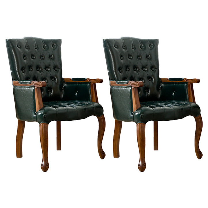 Victorian Dining Arm Chair Solid Back Side Chair with 4 Wood Legs for Home Use Blackish Green 2 Piece Set Clearhalo ' kitchen&dining_furn' 'Dining Chairs' 'Dining Tables & Seating' 'dining_chair' 'furn' 'furn_dining_chair' 'Furniture' 'furniture_dining_chair' 'Kitchen & Dining Furniture' 'kitchen' 3597809
