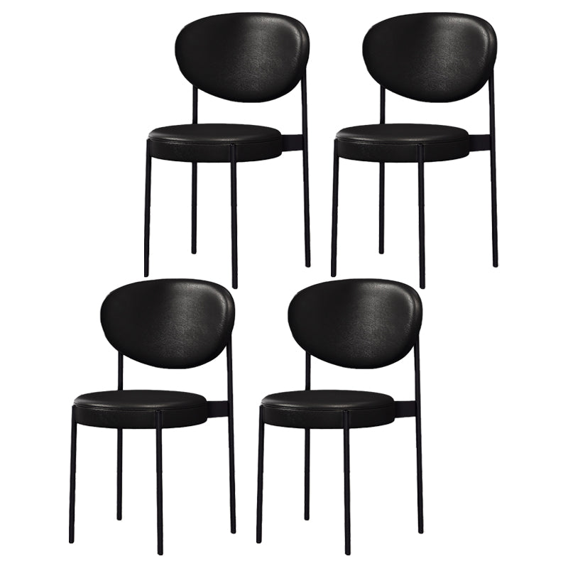 Nordic Flax Leather Dining Chair 33"H Open Back Dining Side Chair with Metal Base Black Leather 4 Piece Set Clearhalo ' kitchen&dining_furn' 'Dining Chairs' 'Dining Tables & Seating' 'dining_chair' 'furn' 'furn_dining_chair' 'Furniture' 'furniture_dining_chair' 'Kitchen & Dining Furniture' 'kitchen' 3598118