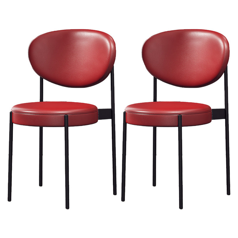 Nordic Flax Leather Dining Chair 33"H Open Back Dining Side Chair with Metal Base Red Leather 2 Piece Set Clearhalo ' kitchen&dining_furn' 'Dining Chairs' 'Dining Tables & Seating' 'dining_chair' 'furn' 'furn_dining_chair' 'Furniture' 'furniture_dining_chair' 'Kitchen & Dining Furniture' 'kitchen' 3598131