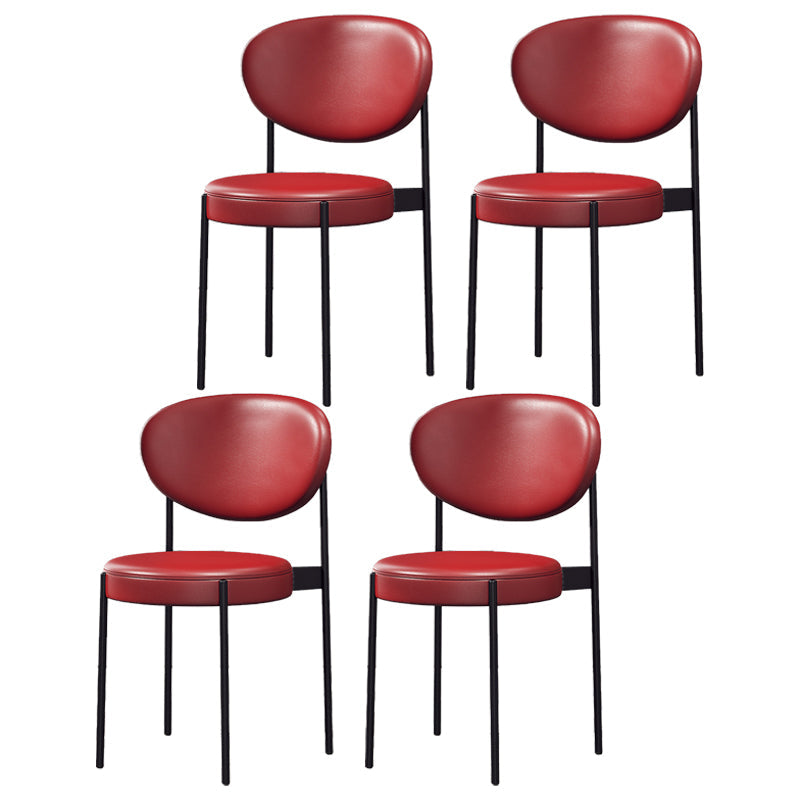 Nordic Flax Leather Dining Chair 33"H Open Back Dining Side Chair with Metal Base Red Leather 4 Piece Set Clearhalo ' kitchen&dining_furn' 'Dining Chairs' 'Dining Tables & Seating' 'dining_chair' 'furn' 'furn_dining_chair' 'Furniture' 'furniture_dining_chair' 'Kitchen & Dining Furniture' 'kitchen' 3598132