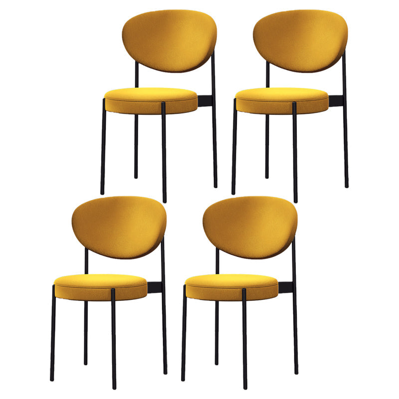 Nordic Flax Leather Dining Chair 33"H Open Back Dining Side Chair with Metal Base Yellow Fabric 4 Piece Set Clearhalo ' kitchen&dining_furn' 'Dining Chairs' 'Dining Tables & Seating' 'dining_chair' 'furn' 'furn_dining_chair' 'Furniture' 'furniture_dining_chair' 'Kitchen & Dining Furniture' 'kitchen' 3598135