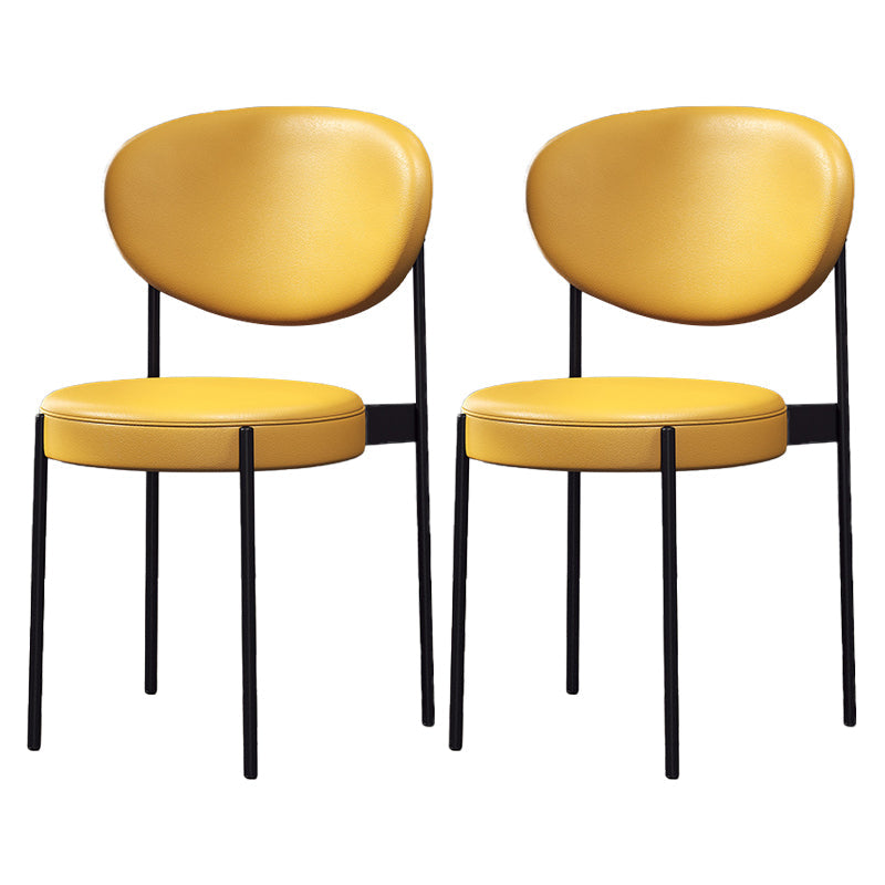 Nordic Flax Leather Dining Chair 33"H Open Back Dining Side Chair with Metal Base Yellow Leather 2 Piece Set Clearhalo ' kitchen&dining_furn' 'Dining Chairs' 'Dining Tables & Seating' 'dining_chair' 'furn' 'furn_dining_chair' 'Furniture' 'furniture_dining_chair' 'Kitchen & Dining Furniture' 'kitchen' 3598137