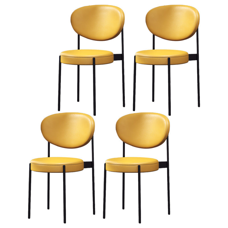 Nordic Flax Leather Dining Chair 33"H Open Back Dining Side Chair with Metal Base Yellow Leather 4 Piece Set Clearhalo ' kitchen&dining_furn' 'Dining Chairs' 'Dining Tables & Seating' 'dining_chair' 'furn' 'furn_dining_chair' 'Furniture' 'furniture_dining_chair' 'Kitchen & Dining Furniture' 'kitchen' 3598138