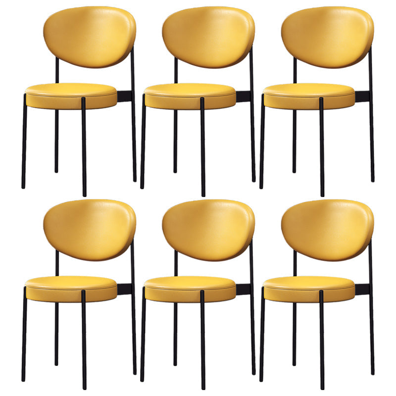 Nordic Flax Leather Dining Chair 33"H Open Back Dining Side Chair with Metal Base Yellow Leather 6 Piece Set Clearhalo ' kitchen&dining_furn' 'Dining Chairs' 'Dining Tables & Seating' 'dining_chair' 'furn' 'furn_dining_chair' 'Furniture' 'furniture_dining_chair' 'Kitchen & Dining Furniture' 'kitchen' 3598139