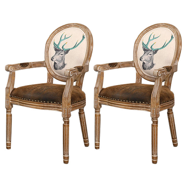 Country Style Dining Arm Chair King Louis Back Side Chair with Wood Legs for Home Use Brown 2 Piece Set Clearhalo ' kitchen&dining_furn' 'Dining Chairs' 'Dining Tables & Seating' 'dining_chair' 'furn' 'furn_dining_chair' 'Furniture' 'furniture_dining_chair' 'Kitchen & Dining Furniture' 'kitchen' 3598148