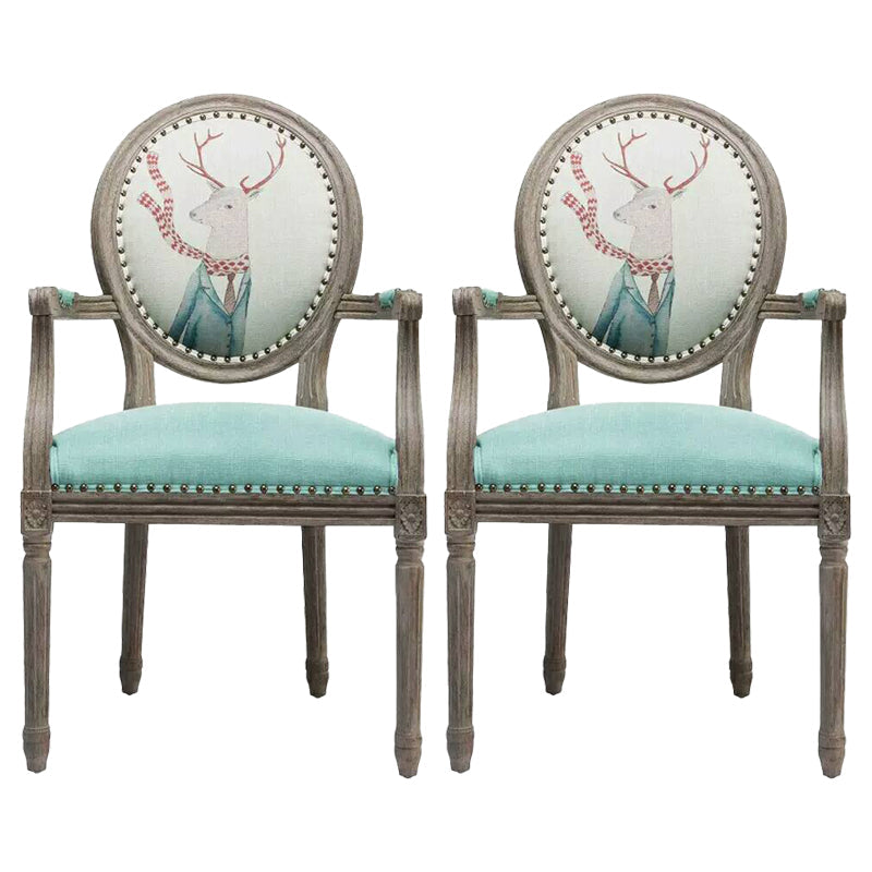 Country Style Dining Arm Chair King Louis Back Side Chair with Wood Legs for Home Use Blue 2 Piece Set Clearhalo ' kitchen&dining_furn' 'Dining Chairs' 'Dining Tables & Seating' 'dining_chair' 'furn' 'furn_dining_chair' 'Furniture' 'furniture_dining_chair' 'Kitchen & Dining Furniture' 'kitchen' 3598152