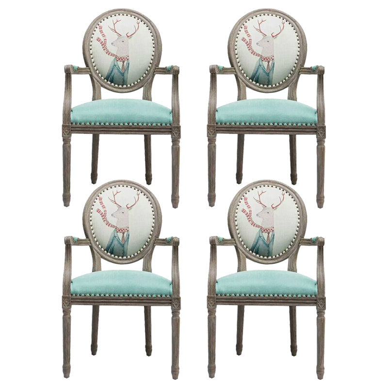 Country Style Dining Arm Chair King Louis Back Side Chair with Wood Legs for Home Use Blue 4 Piece Set Clearhalo ' kitchen&dining_furn' 'Dining Chairs' 'Dining Tables & Seating' 'dining_chair' 'furn' 'furn_dining_chair' 'Furniture' 'furniture_dining_chair' 'Kitchen & Dining Furniture' 'kitchen' 3598154