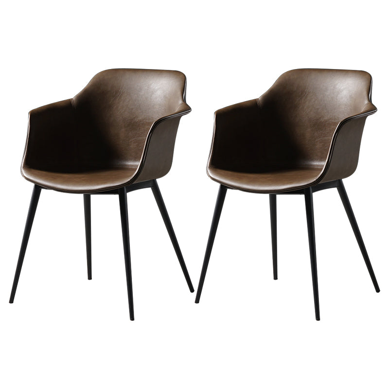Scandinavian Dining Arm Chair Solid Back Side Chair with 4 Metal Legs for Home Use Brown Set of 2 Clearhalo ' kitchen&dining_furn' 'Dining Chairs' 'Dining Tables & Seating' 'dining_chair' 'Furniture' 'furniture_dining_chair' 'Kitchen & Dining Furniture' 'kitchen' 3598315