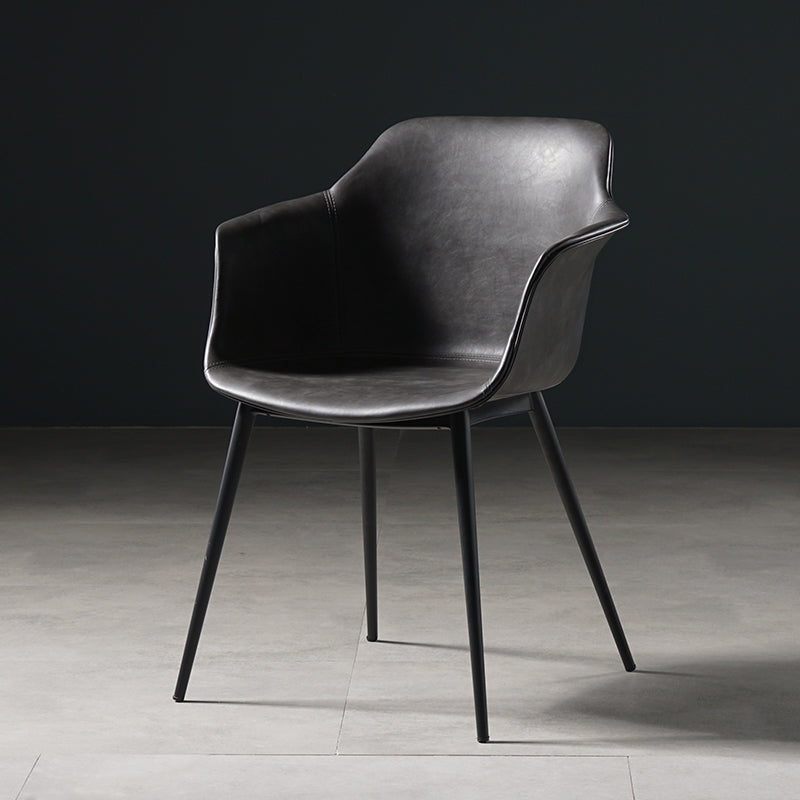 Scandinavian Dining Arm Chair Solid Back Side Chair with 4 Metal Legs for Home Use Dark Gray 1 Piece Clearhalo ' kitchen&dining_furn' 'Dining Chairs' 'Dining Tables & Seating' 'dining_chair' 'Furniture' 'furniture_dining_chair' 'Kitchen & Dining Furniture' 'kitchen' 3598342