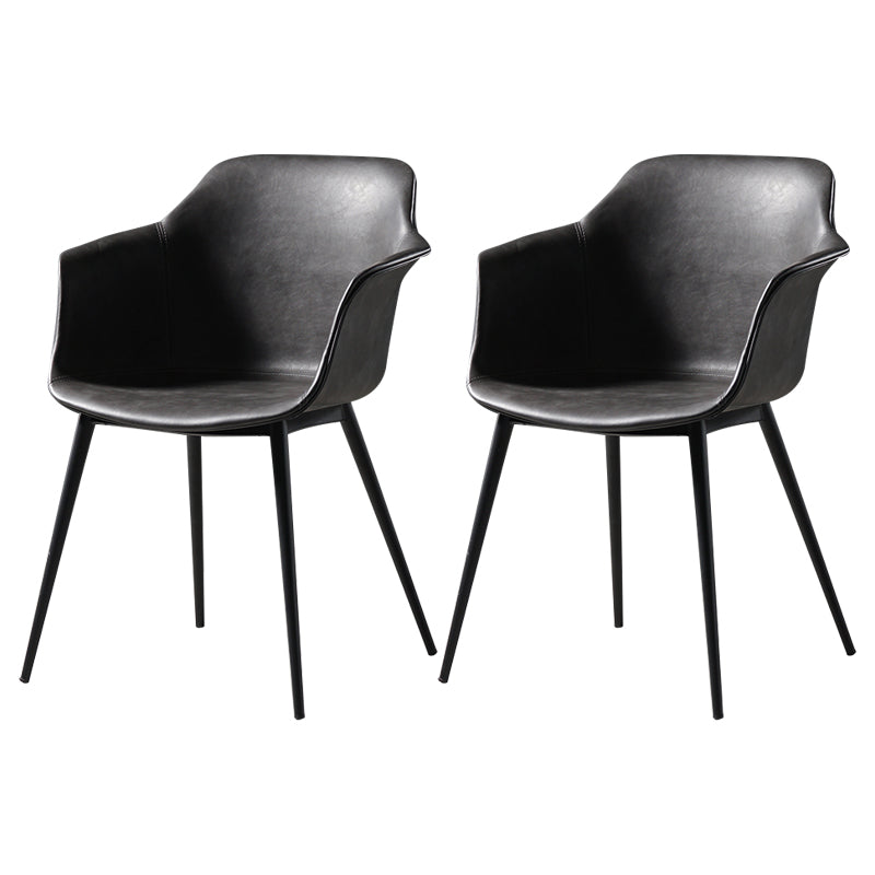Scandinavian Dining Arm Chair Solid Back Side Chair with 4 Metal Legs for Home Use Dark Gray Set of 2 Clearhalo ' kitchen&dining_furn' 'Dining Chairs' 'Dining Tables & Seating' 'dining_chair' 'Furniture' 'furniture_dining_chair' 'Kitchen & Dining Furniture' 'kitchen' 3598343