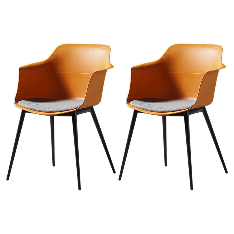 Scandinavian Dining Arm Chair Solid Back Side Chair with 4 Metal Legs for Home Use Orange-Red Set of 2 Clearhalo ' kitchen&dining_furn' 'Dining Chairs' 'Dining Tables & Seating' 'dining_chair' 'Furniture' 'furniture_dining_chair' 'Kitchen & Dining Furniture' 'kitchen' 3598349