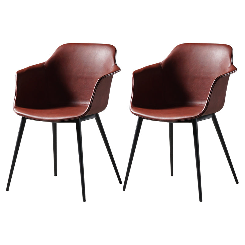 Scandinavian Dining Arm Chair Solid Back Side Chair with 4 Metal Legs for Home Use Burgundy Set of 2 Clearhalo ' kitchen&dining_furn' 'Dining Chairs' 'Dining Tables & Seating' 'dining_chair' 'Furniture' 'furniture_dining_chair' 'Kitchen & Dining Furniture' 'kitchen' 3598352